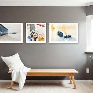 Harbour Light Gallery Wall Set | AI-Assisted Harbour Art, Set of 3 Digital Prints | Digital Download Wall Art Print A4 A3 A2 image 4