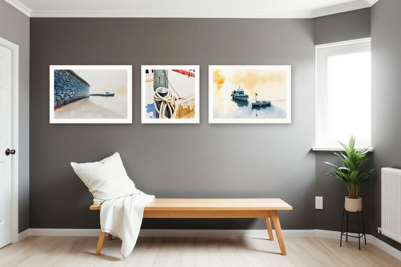 Harbour Light Gallery Wall Set | AI-Assisted Harbour Art, Set of 3 Digital Prints | Digital Download Wall Art Print A4 A3 A2 image 4