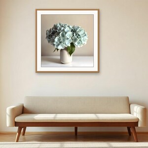 Sage Green Floral Wall Art, Hydrangea Round Vase Print | Printable Digital Download | A4 A3 A2 | AI Art image 3