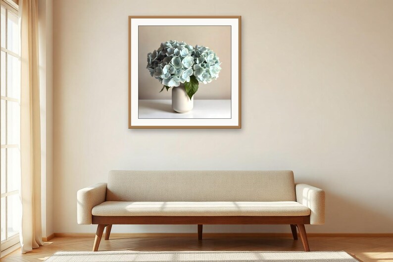 Sage Green Floral Wall Art, Hydrangea Round Vase Print | Printable Digital Download | A4 A3 A2 | AI Art image 3