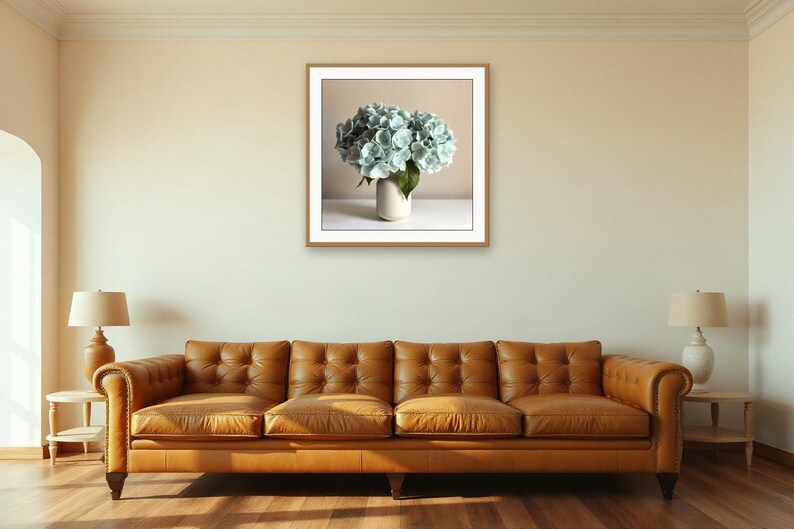 Sage Green Floral Wall Art, Hydrangea Round Vase Print | Printable Digital Download | A4 A3 A2 | AI Art image 2