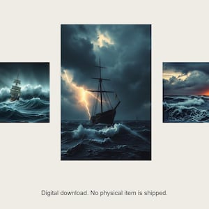 Storm Season Seascape Art Set | AI-Assisted Digital Prints (A4, A3, A2) image 1