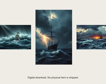 Storm Season Seascape Art Set | AI-Assisted Digital Prints (A4, A3, A2)