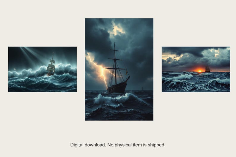 Storm Season Seascape Art Set | AI-Assisted Digital Prints (A4, A3, A2) image 1