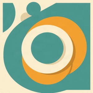 Orbit Rings, Teal | AI-Assisted Retro Abstract Art, Mid-Century Sun (Digital Download) image 1