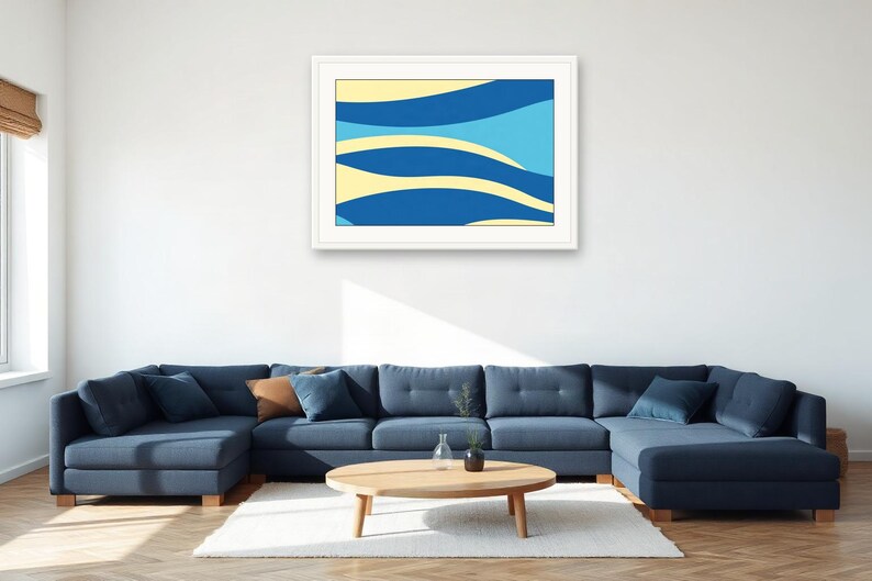 Blue Coastal Wall Art, Striped Horizon Blue Print | Printable Digital Download | A4 A3 A2 | AI Art image 4