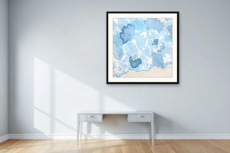Harbour Shallows, Blue | AI-Assisted Coastal Art, Watercolour-Look, Sea-Glass Blue, Tidewash (Digital Download) image 3