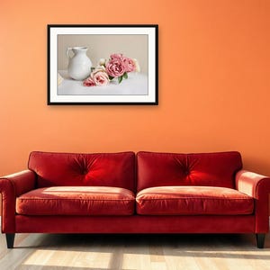AI-Assisted Garden Roses and Ceramic Vase Print, Soft Light Still Life (Digital Download) image 4