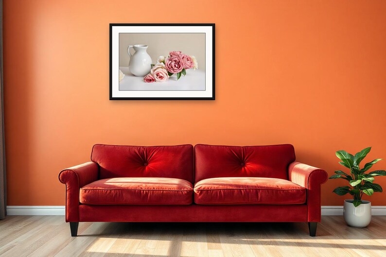 AI-Assisted Garden Roses and Ceramic Vase Print, Soft Light Still Life (Digital Download) image 4