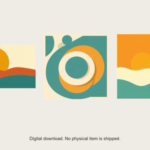 Mid-Century Sun Gallery Wall Set | AI-Assisted Abstract Art, Set of 3 Digital Prints | Digital Download Wall Art Print A4 A3 A2 image 1