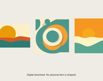 Mid-Century Sun Gallery Wall Set of 3 | AI-Assisted Abstract Art (Digital Download)