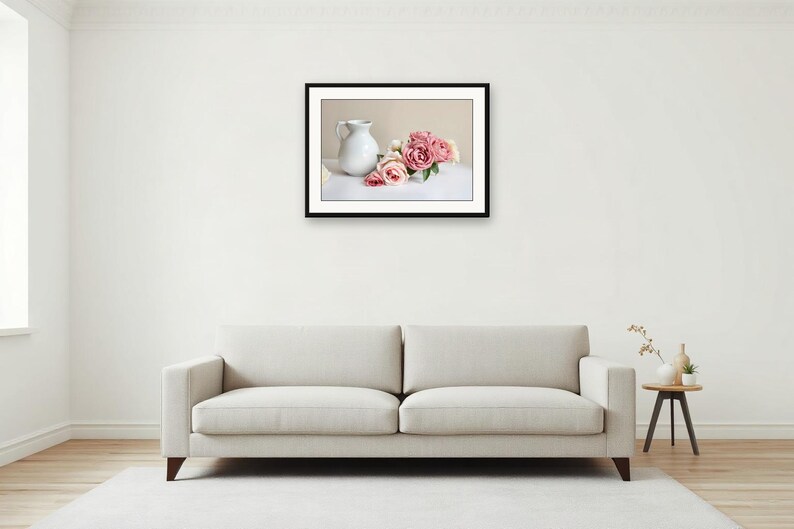 AI-Assisted Garden Roses and Ceramic Vase Print, Soft Light Still Life (Digital Download) image 3