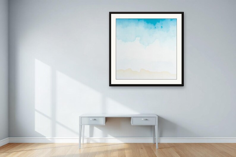 Sea-Glass Shallows | AI-Assisted Coastal Art, Watercolour-Look, Sea-Glass Blue, Tidewash (Digital Download) image 2