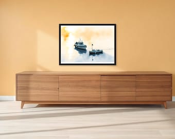 Harbour, Gold Light | AI-Assisted Harbour Art | Unframed or Framed Print | A4 A3 A2