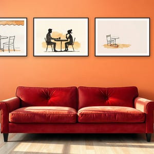 Fotowandset Cafe Life | Prints in inkt- en aquarelstijl, gemaakt met behulp van AI (digitale download) afbeelding 3