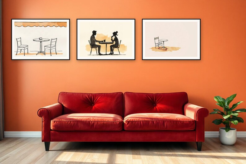Fotowandset Cafe Life | Prints in inkt- en aquarelstijl, gemaakt met behulp van AI (digitale download) afbeelding 3