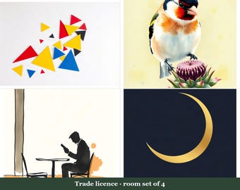Trade Licence: Room Set of 4 Designs - Commercial Use for Holiday Let, Short Let & Home Staging | AI Art