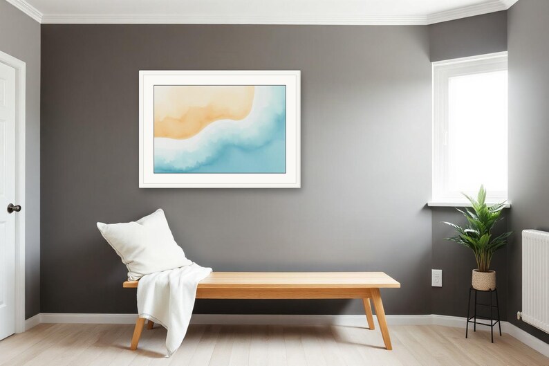 Tide Channel Curve | AI-Assisted Coastal Art, Watercolour-Look, Sea-Glass Blue, Tidewash (Digital Download) image 2