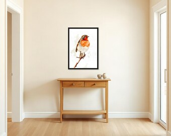 Robin on Branch | AI-Assisted Bird Art | Unframed or Framed Print | A4 A3 A2