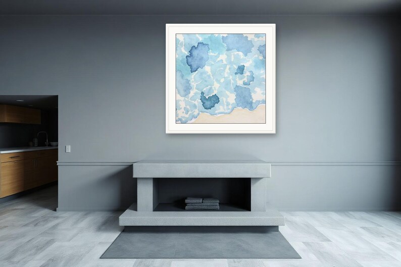 Harbour Shallows, Blue | AI-Assisted Coastal Art, Watercolour-Look, Sea-Glass Blue, Tidewash (Digital Download) image 2