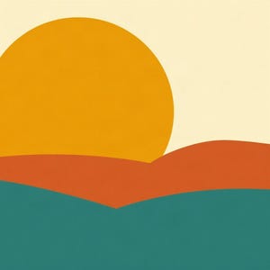 Teal Retro Wall Art, Mustard Sun Hills Print | Printable Digital Download | A4 A3 A2 | AI Art image 1