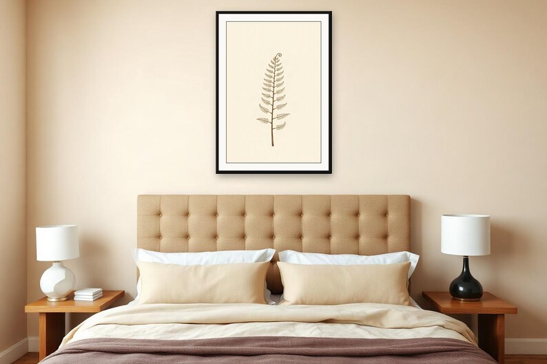 Cream Botanical Wall Art, Single Fern Frond Print | Printable Digital Download | A4 A3 A2 | AI Art image 3