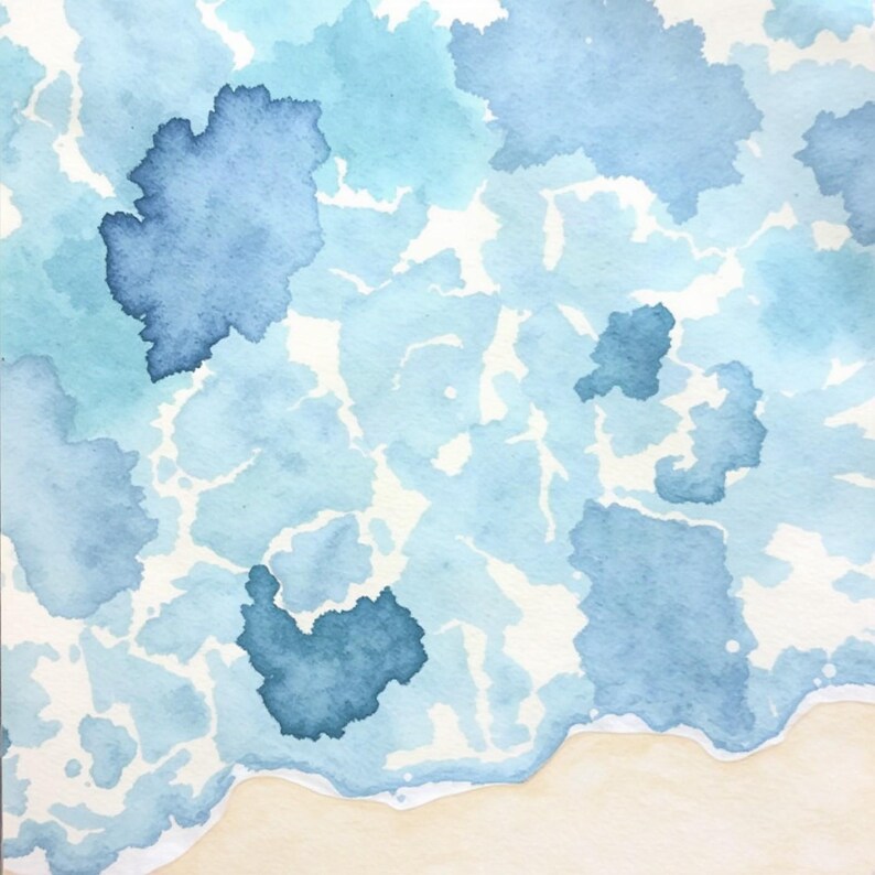 Harbour Shallows, Blue | AI-Assisted Coastal Art, Watercolour-Look, Sea-Glass Blue, Tidewash (Digital Download) image 1