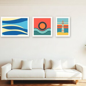 Conjunto de láminas decorativas para pared con diseño de rayas costeras / Láminas artísticas con asistencia de IA (descarga digital) imagen 2