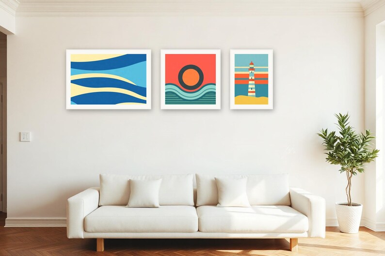 Conjunto de láminas decorativas para pared con diseño de rayas costeras / Láminas artísticas con asistencia de IA (descarga digital) imagen 2