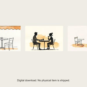 Fotowandset Cafe Life | Prints in inkt- en aquarelstijl, gemaakt met behulp van AI (digitale download) afbeelding 1