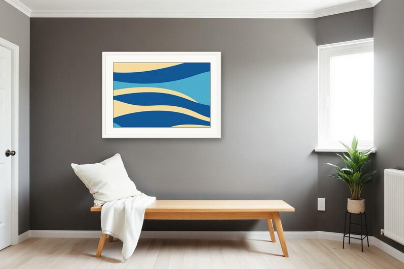 Blue Coastal Wall Art, Striped Horizon Blue Print | Printable Digital Download | A4 A3 A2 | AI Art image 2