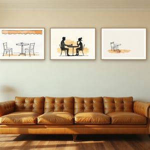 Fotowandset Cafe Life | Prints in inkt- en aquarelstijl, gemaakt met behulp van AI (digitale download) afbeelding 4