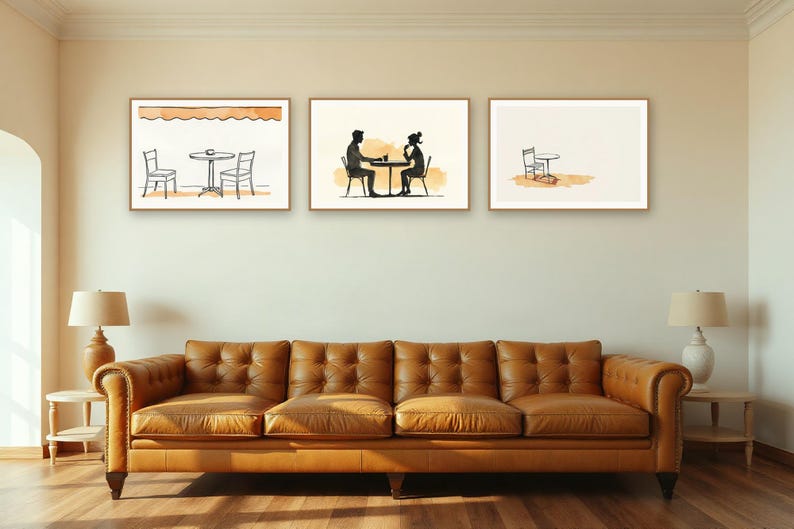 Fotowandset Cafe Life | Prints in inkt- en aquarelstijl, gemaakt met behulp van AI (digitale download) afbeelding 4