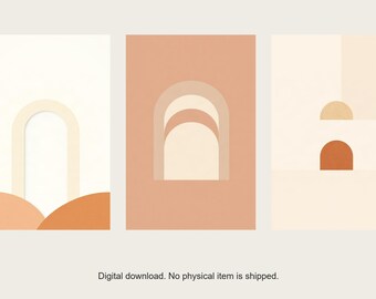 Neutral Arches Gallery Wall Set | AI-Assisted Abstract Art (Digital Download)