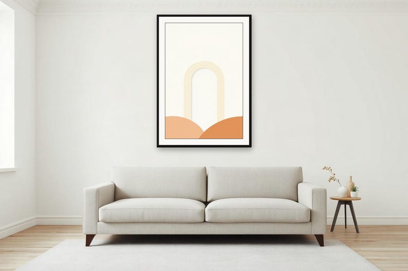 Einzelner Bogen im Sand | KI-gestützte abstrakte Kunst, neutrale Boho-Form, neutrale Bögen (Digitaler Download) Bild 4