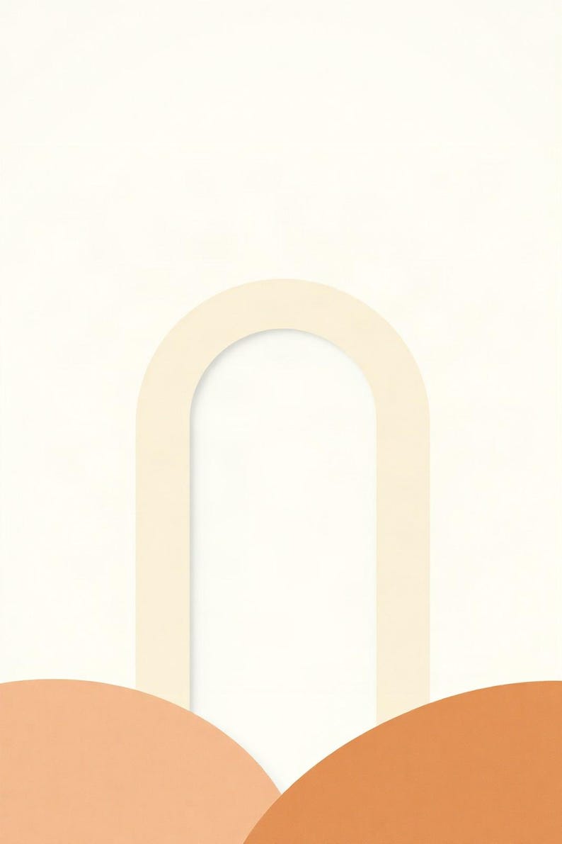 Einzelner Bogen im Sand | KI-gestützte abstrakte Kunst, neutrale Boho-Form, neutrale Bögen (Digitaler Download) Bild 1