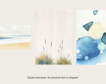 Tidewash Coastal Art Set | AI-Assisted Watercolour-Look Prints (Digital Download)