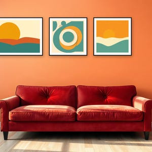 Mid-Century Sun Gallery Wall Set | AI-Assisted Abstract Art, Set of 3 Digital Prints | Digital Download Wall Art Print A4 A3 A2 image 3