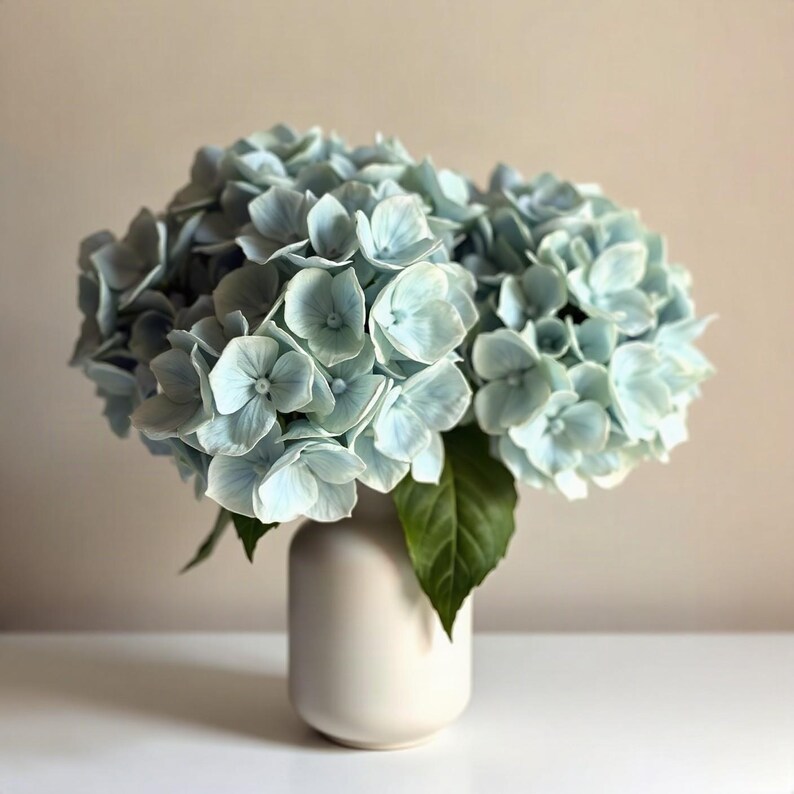 Sage Green Floral Wall Art, Hydrangea Round Vase Print | Printable Digital Download | A4 A3 A2 | AI Art image 1