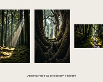 Old Woodland Gallery Wall Set | AI-Assisted Forest Art (Digital Download)