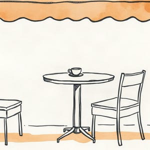 AI-Assisted Cafe Art Print, Ink-and-Wash Style, Coffee Cup Still Life (Digital Download) image 1