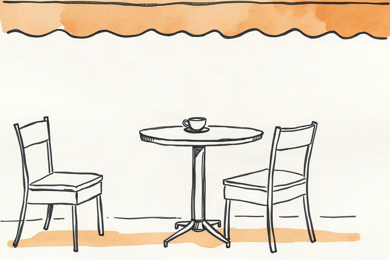 AI-Assisted Cafe Art Print, Ink-and-Wash Style, Coffee Cup Still Life (Digital Download) image 1