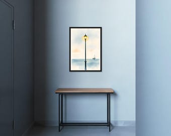 Harbour Lantern, Dusk | AI-Assisted Harbour Art | Unframed or Framed Print | A4 A3 A2