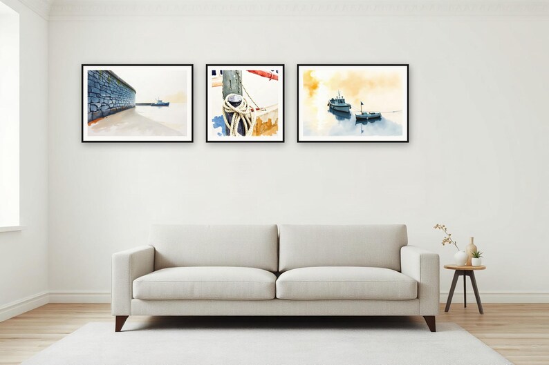 Harbour Light Gallery Wall Set | AI-Assisted Harbour Art, Set of 3 Digital Prints | Digital Download Wall Art Print A4 A3 A2 image 3