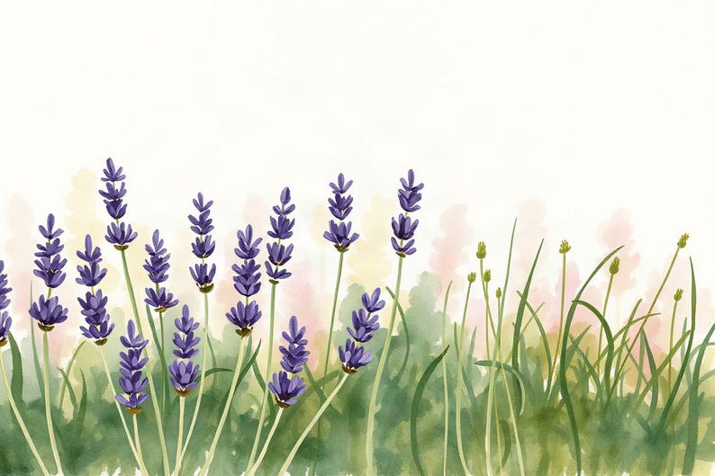 Lavender Margin | AI-Assisted Botanical Art, Watercolour-Look, Meadow Study, Wildflower Margins (Digital Download) image 1