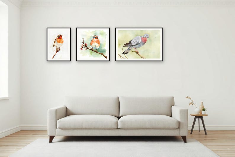 Set di immagini da parete con canti di uccelli / Uccelli con effetto acquerello realizzati con l'ausilio dell'intelligenza artificiale (download digitale) immagine 4