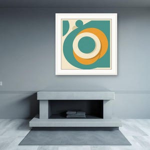 Orbit Rings, Teal | AI-Assisted Retro Abstract Art, Mid-Century Sun (Digital Download) image 4