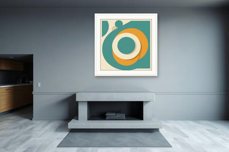 Orbit Rings, Teal | AI-Assisted Retro Abstract Art, Mid-Century Sun (Digital Download) image 4
