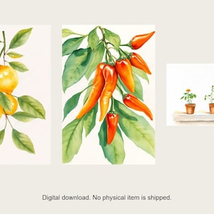 Kitchen Garden Botanical Art Set | AI-Assisted Watercolour-Look Prints (Digital Download) image 1