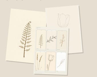Druckbares Junk-Journal-Set „Line and Leaf“ | A4- und US-Letter-Papier und -Materialien | AI Art